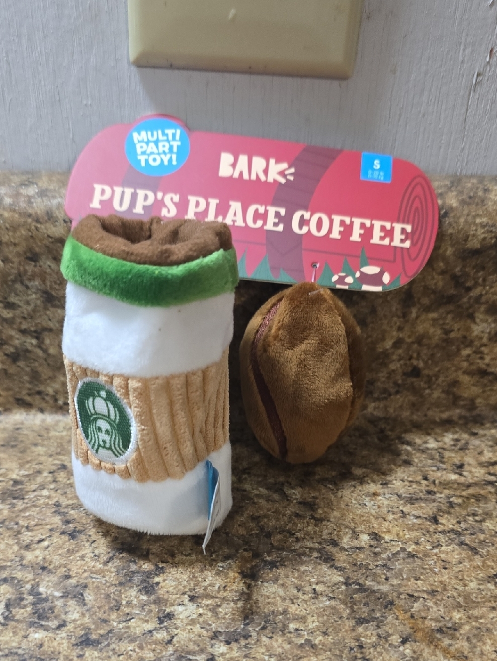 BARK‎ Pup's Place Coffee Plush Toy Set - White, Brown, Green NWT Size Small